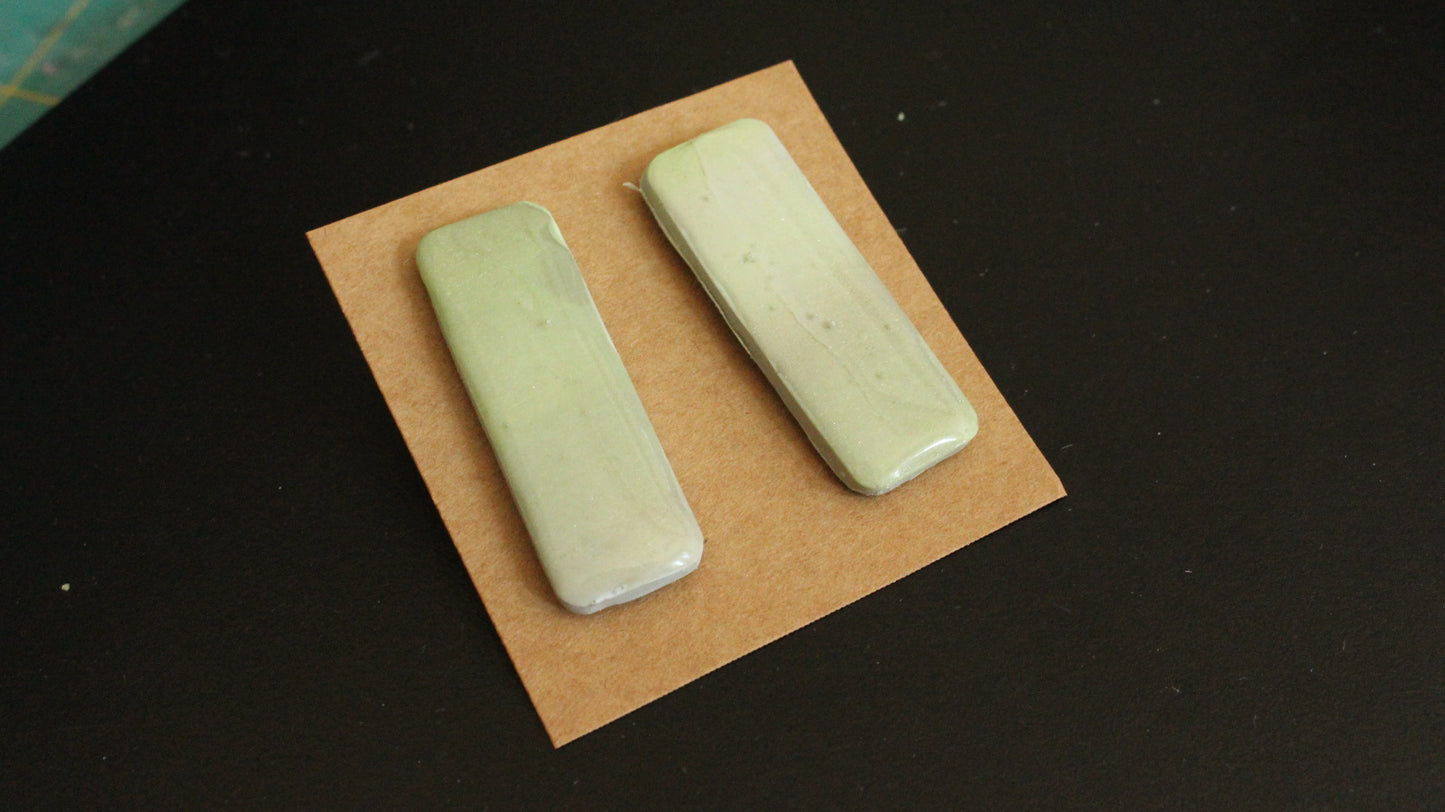 Sage Green Rectangle Ceramic Stud Earrings – Minimalist Handmade Jewelry