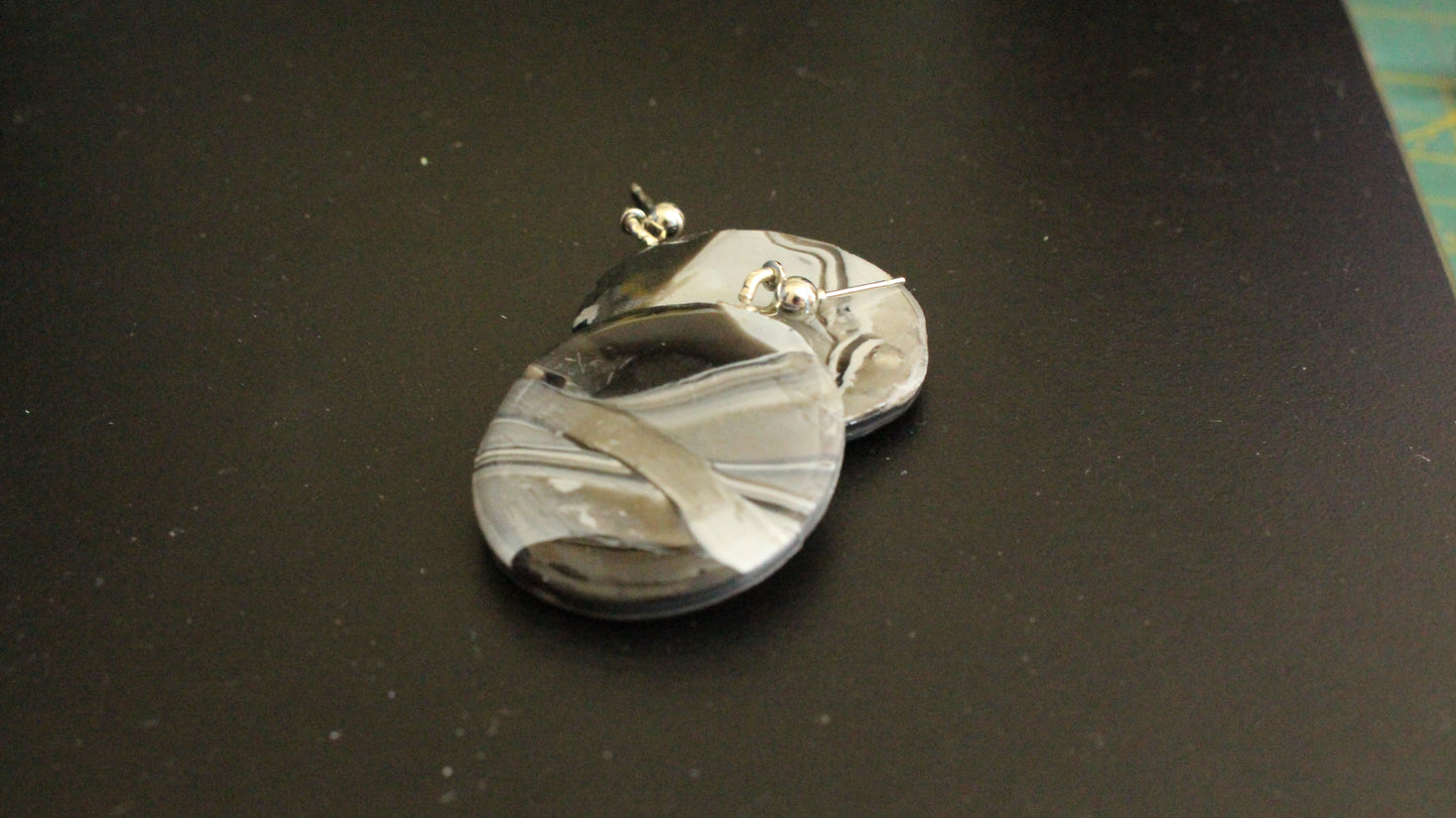 Monochrome Marble Statement Earrings – Chic Black & Gray Polymer Clay Dangles