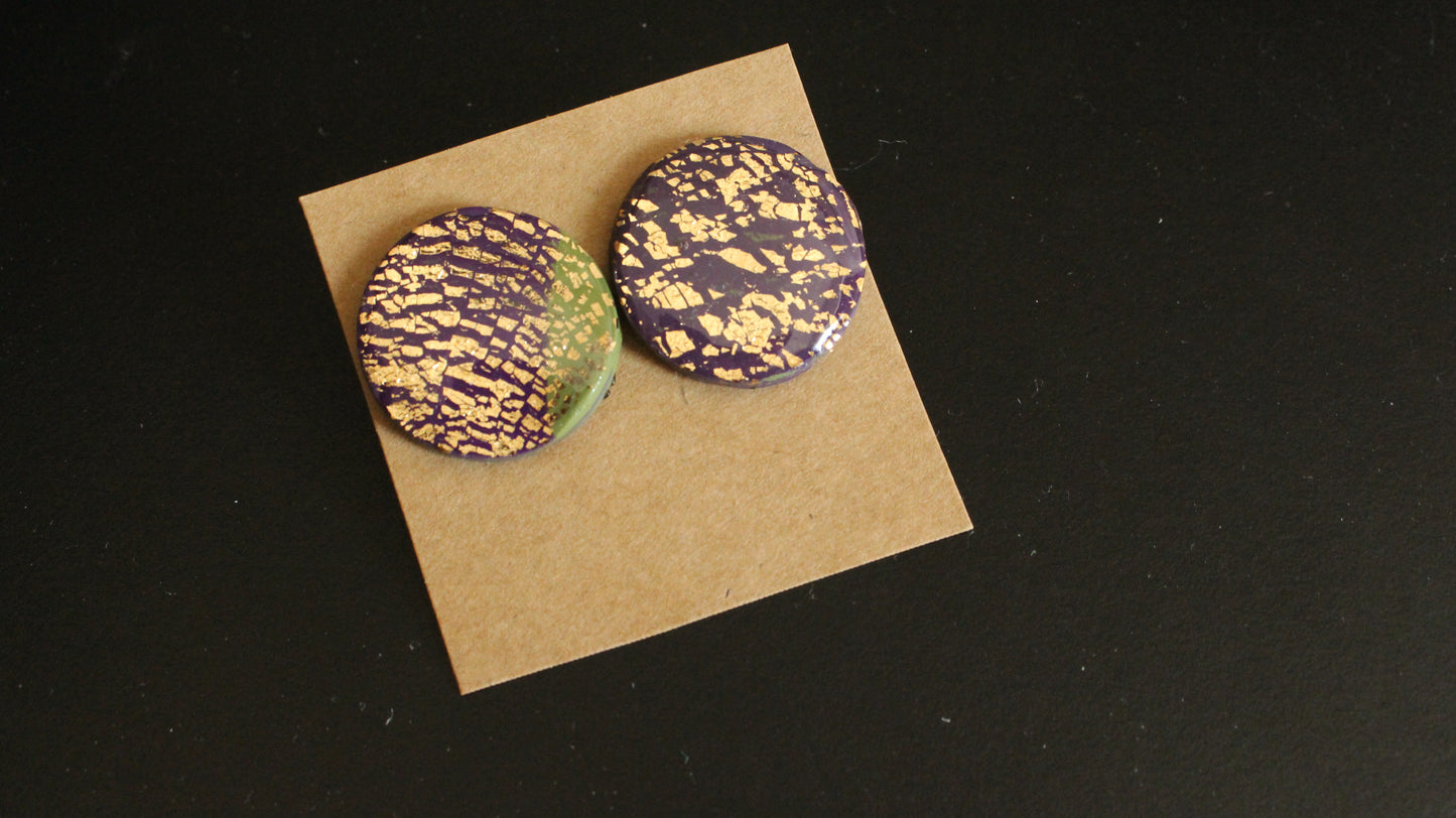 Bold Royalty: Handmade Purple & Gold Statement Stud Earrings