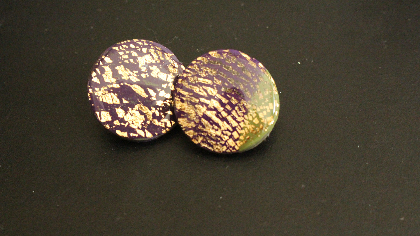 Bold Royalty: Handmade Purple & Gold Statement Stud Earrings