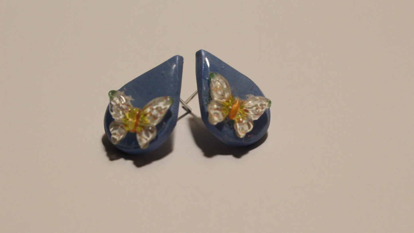 Blue Butterfly Bliss: Handmade Teardrop Stud Earrings