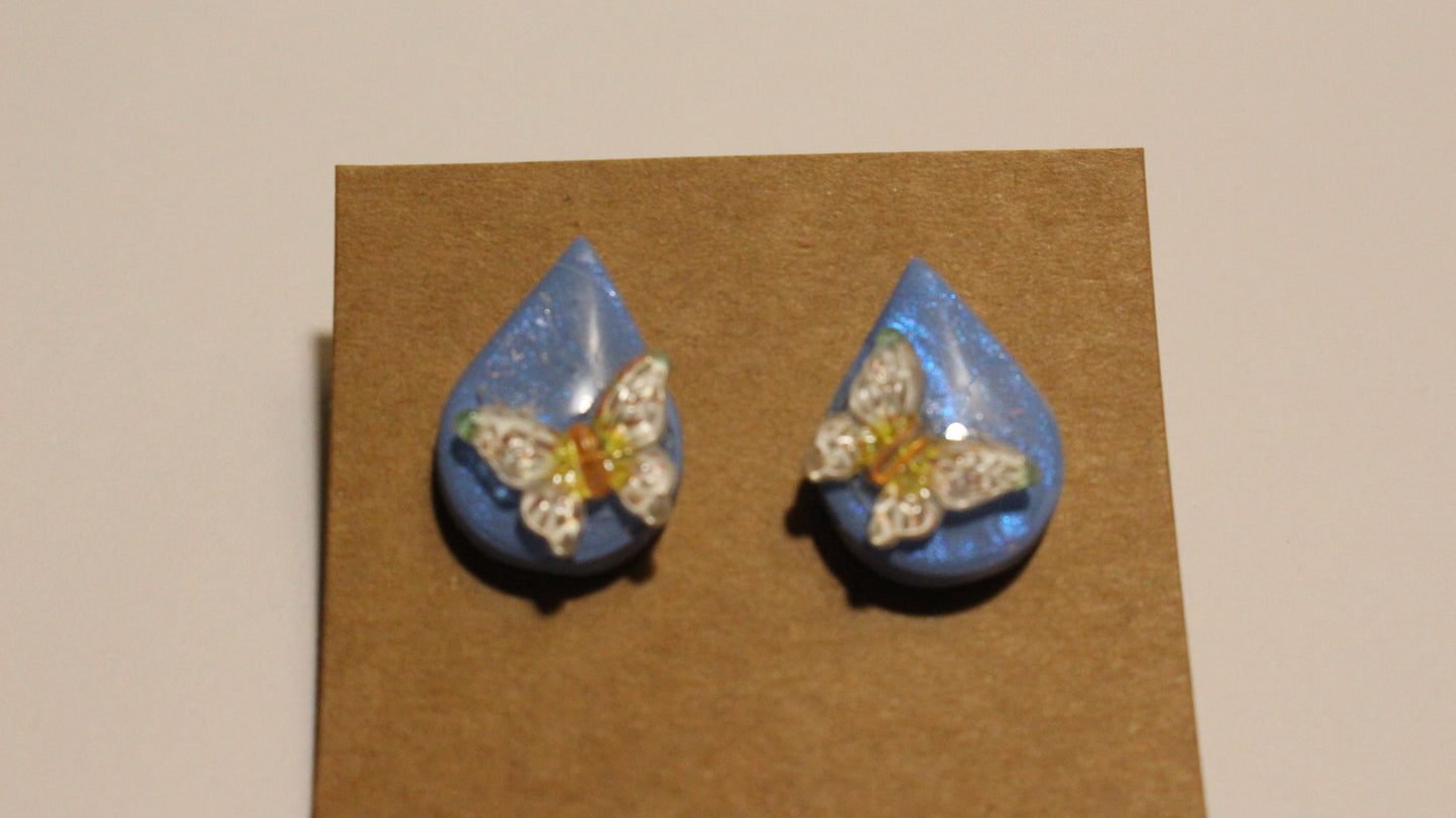 Blue Butterfly Bliss: Handmade Teardrop Stud Earrings