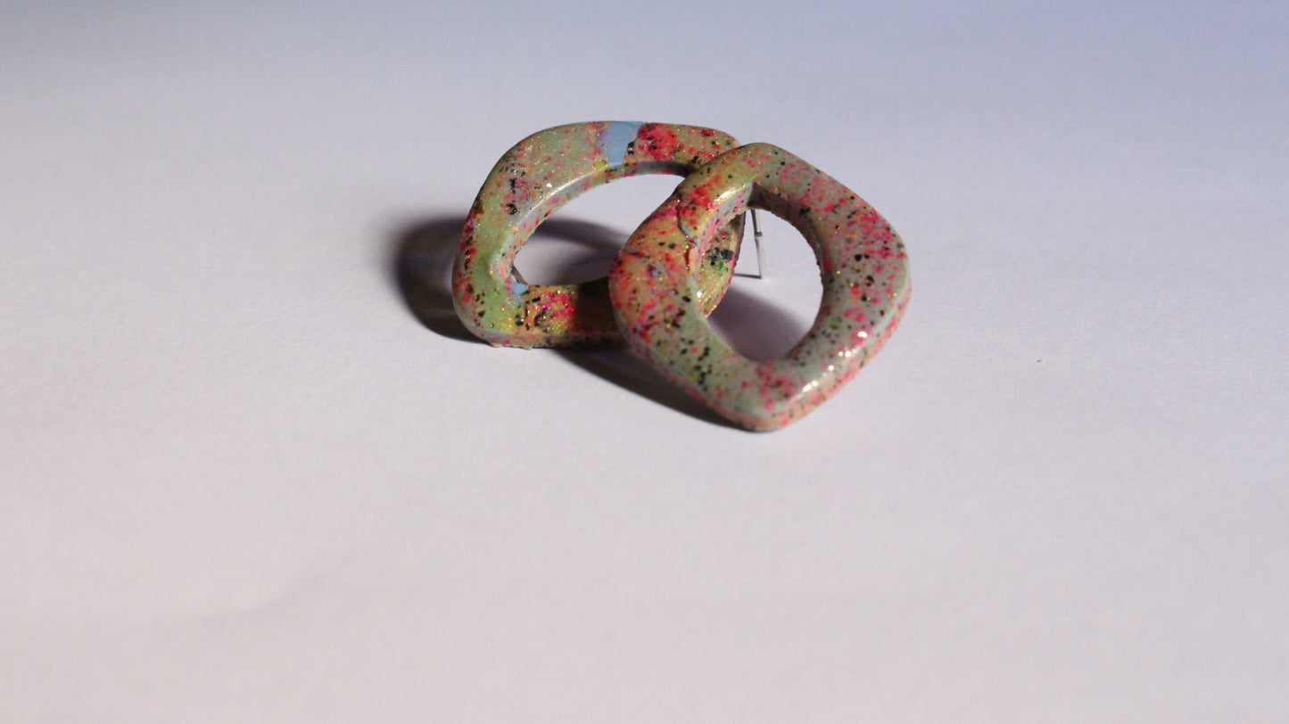 Handmade Abstract Geometric Earrings – Colorful Polymer Clay Statement Studs, Modern Artistic Jewelry