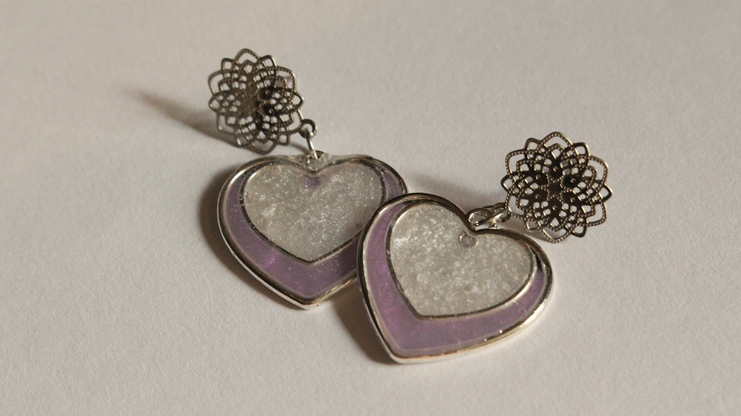 Lavender Dream Heart Drop Earrings – Elegant Filigree Statement Jewelry