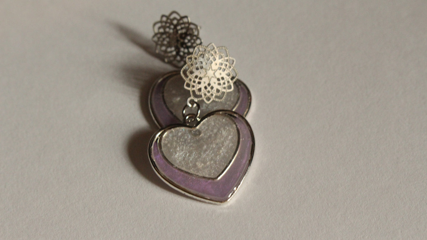 Lavender Dream Heart Drop Earrings – Elegant Filigree Statement Jewelry