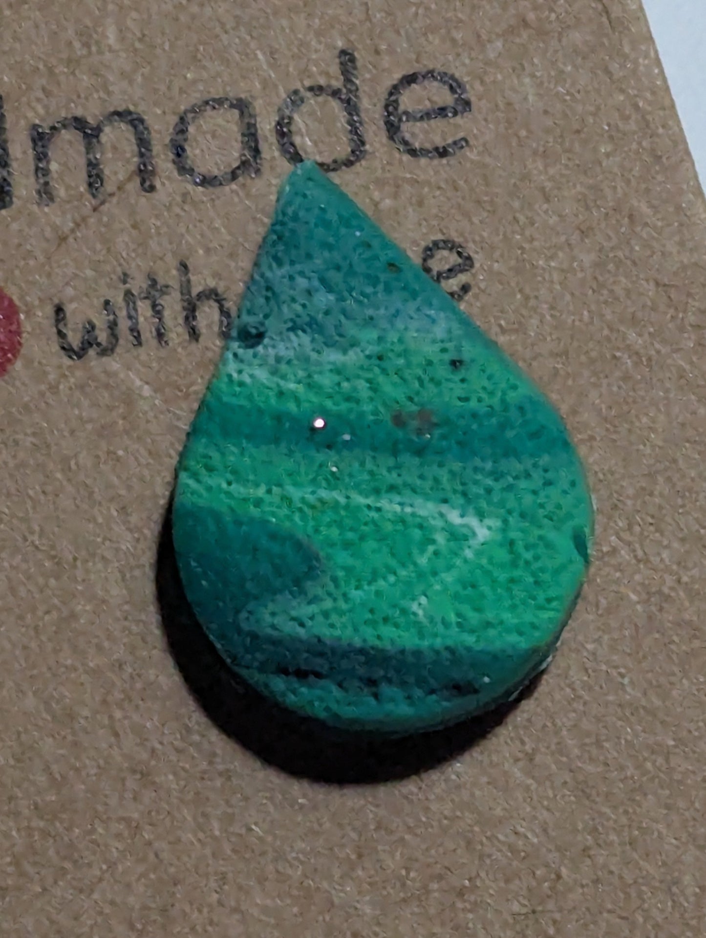 Handmade Green Teardrop Earrings – Unique Polymer Clay Studs, Boho Jewelry Gift for Her