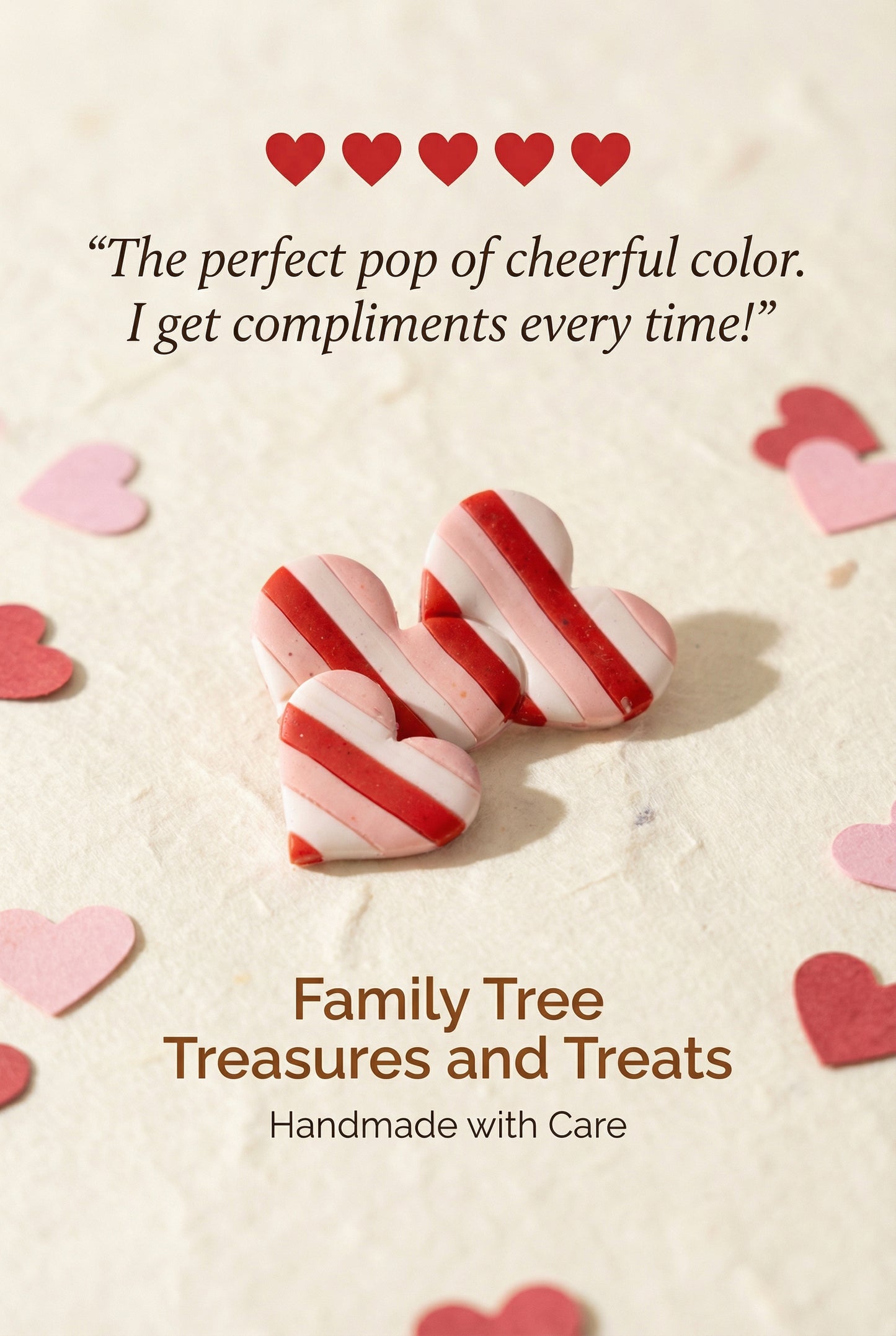 Striped Heart Trio — Pink, Red & White