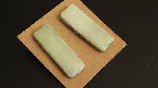 Sage Green Rectangle Ceramic Stud Earrings – Minimalist Handmade Jewelry