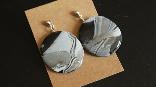 Monochrome Marble Oval Dangle Earrings