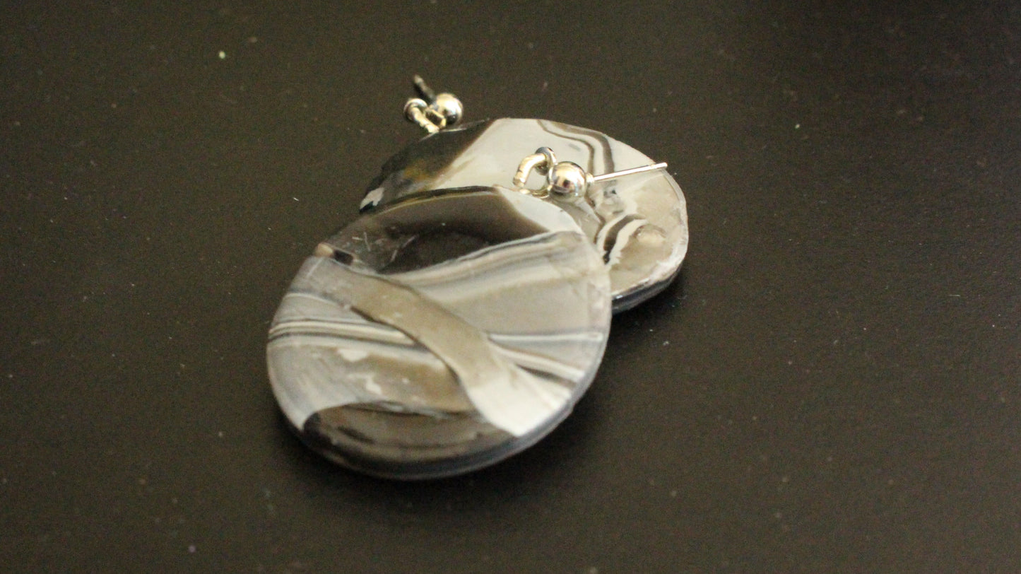 Monochrome Marble Oval Dangle Earrings