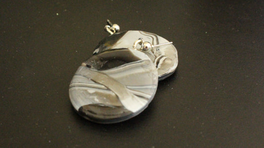 Monochrome Marble Oval Dangle Earrings