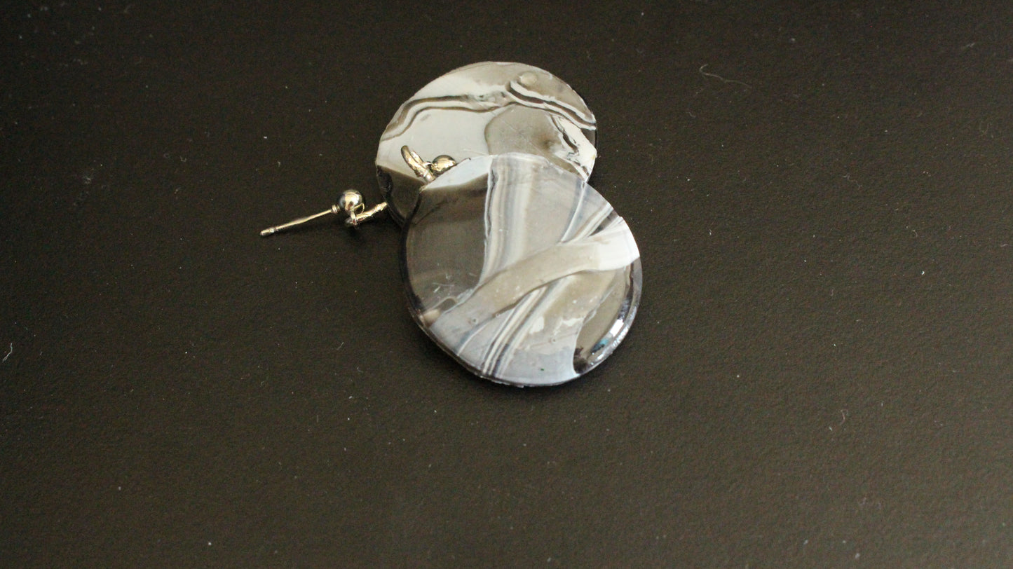 Monochrome Marble Oval Dangle Earrings