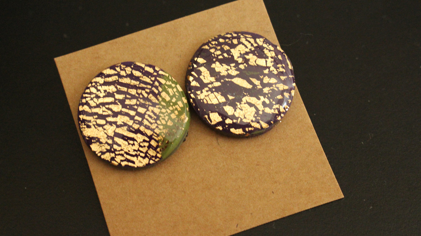 Bold Royalty: Handmade Purple & Gold Statement Stud Earrings