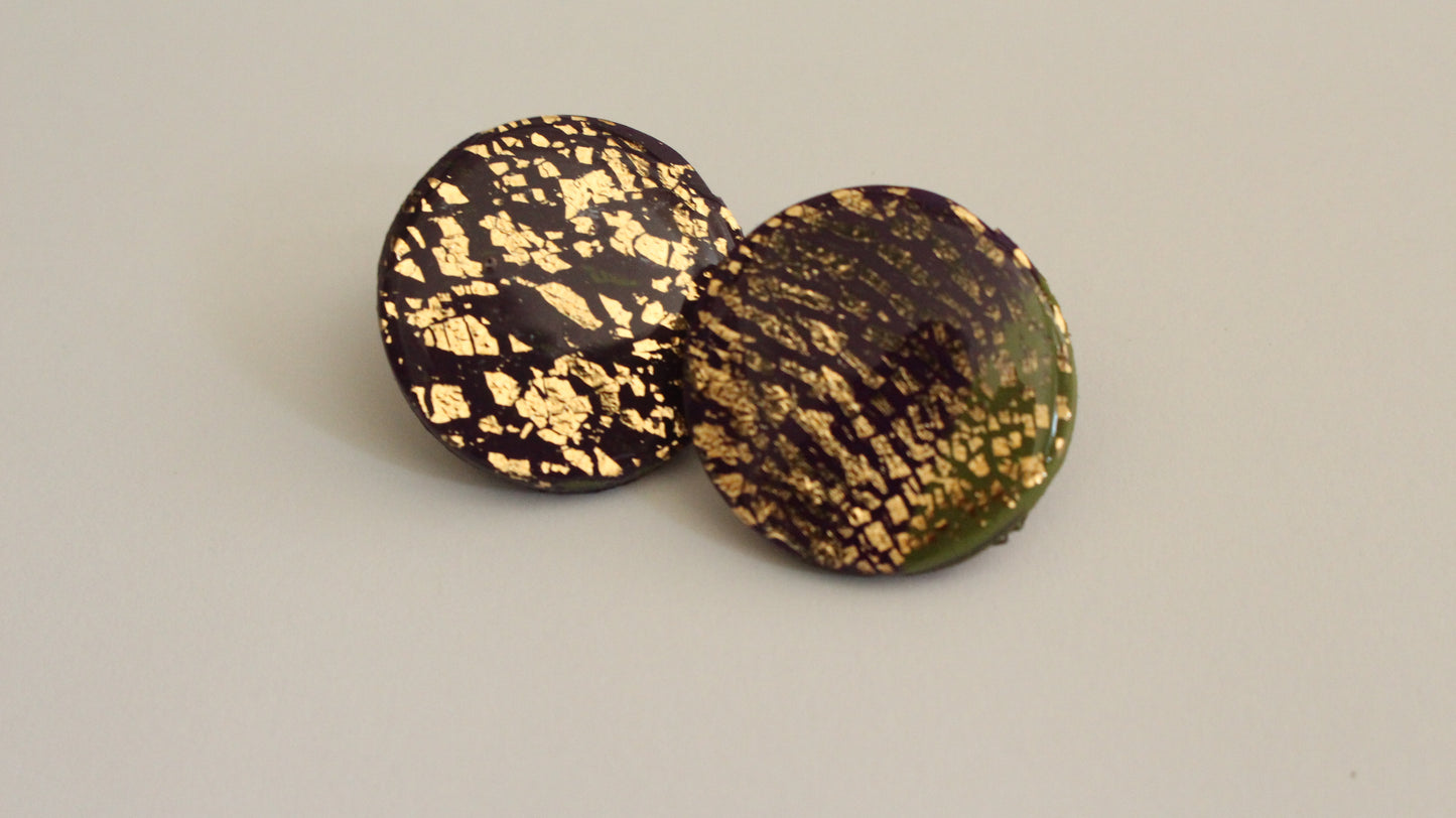 Bold Royalty: Handmade Purple & Gold Statement Stud Earrings