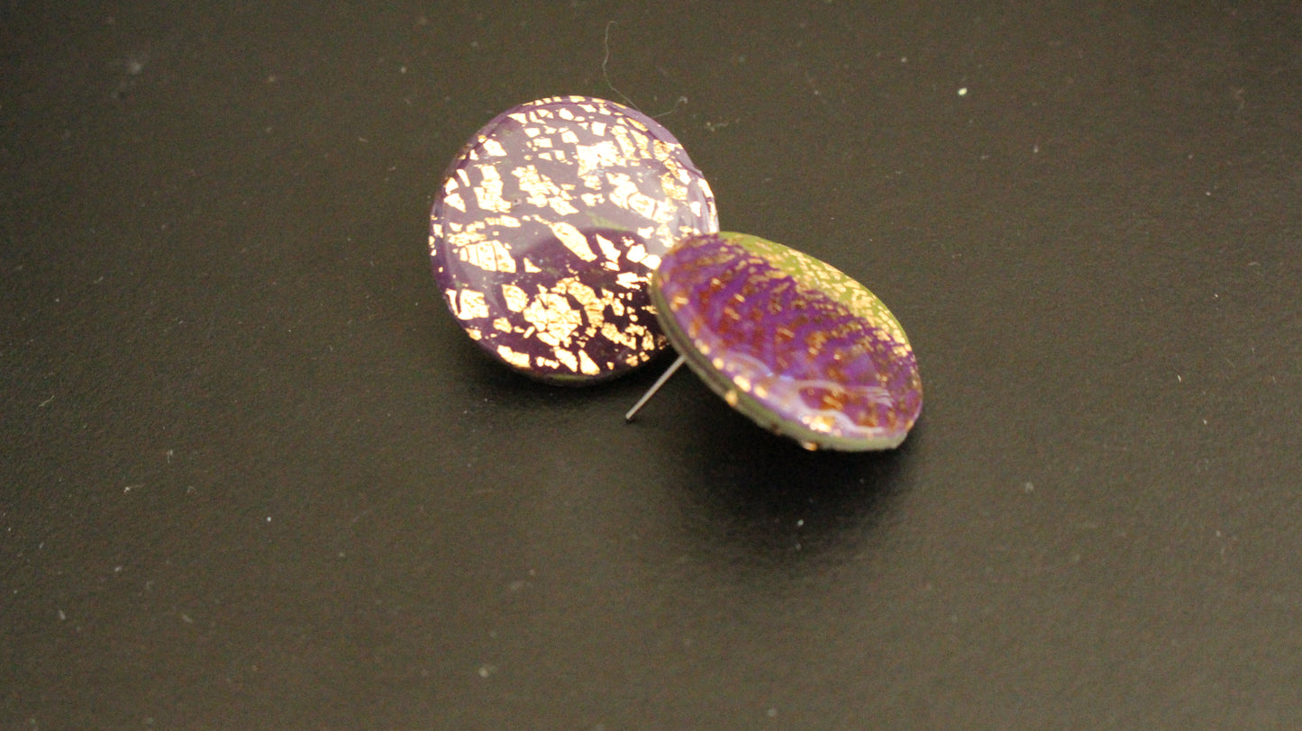 Bold Royalty: Handmade Purple & Gold Statement Stud Earrings