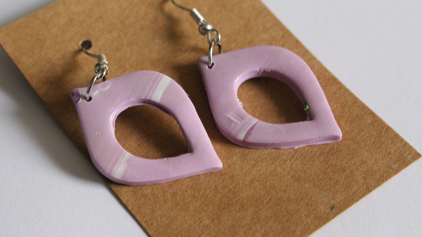 Lilac Dream Geometric Dangle Earrings – Handmade Polymer Clay Statement Jewelry