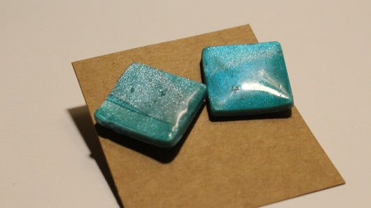 Aqua Dream Handmade Square Resin Earrings – Shimmering Turquoise Statement Studs