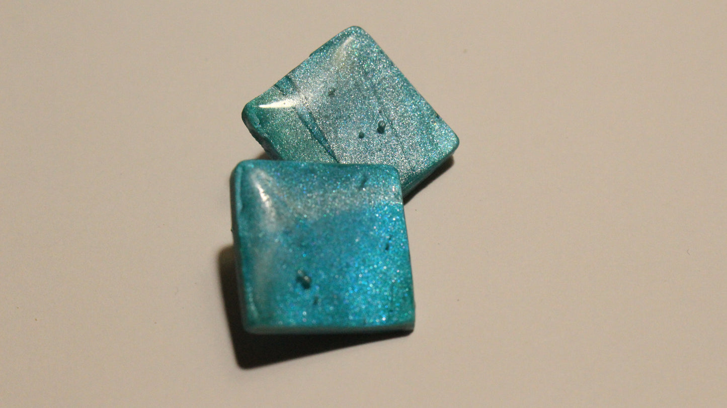 Aqua Dream Handmade Square Resin Earrings – Shimmering Turquoise Statement Studs