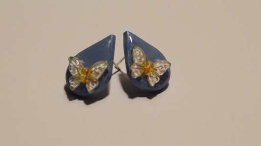Blue Butterfly Bliss: Handmade Teardrop Stud Earrings