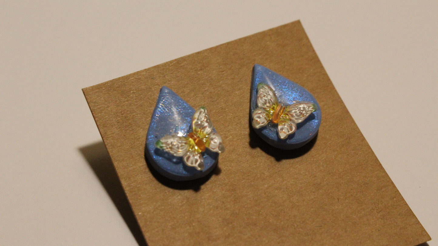 Blue Butterfly Bliss: Handmade Teardrop Stud Earrings