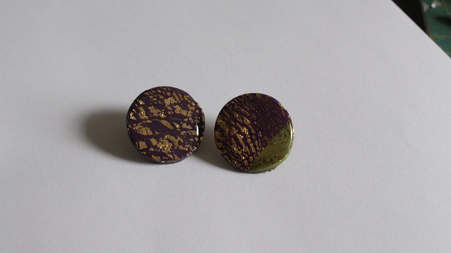 Majestic Nightfall: Handmade Purple & Gold Statement Stud Earrings