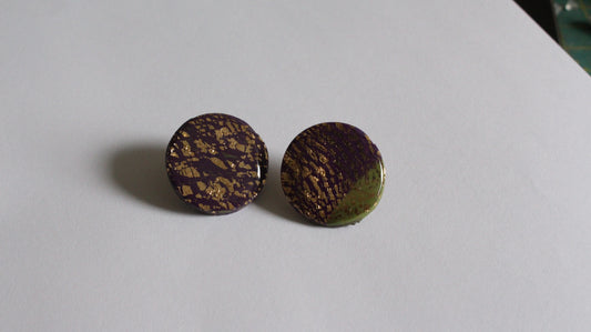 Majestic Nightfall: Handmade Purple & Gold Statement Stud Earrings