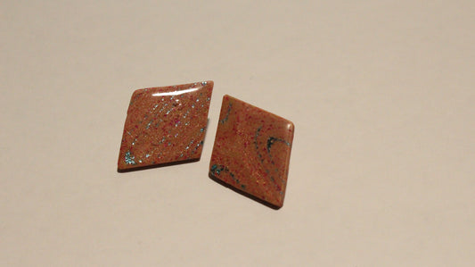 Handmade Geometric Glitter Stud Earrings – Unique Peach & Blue Speckled Polymer Clay Jewelry