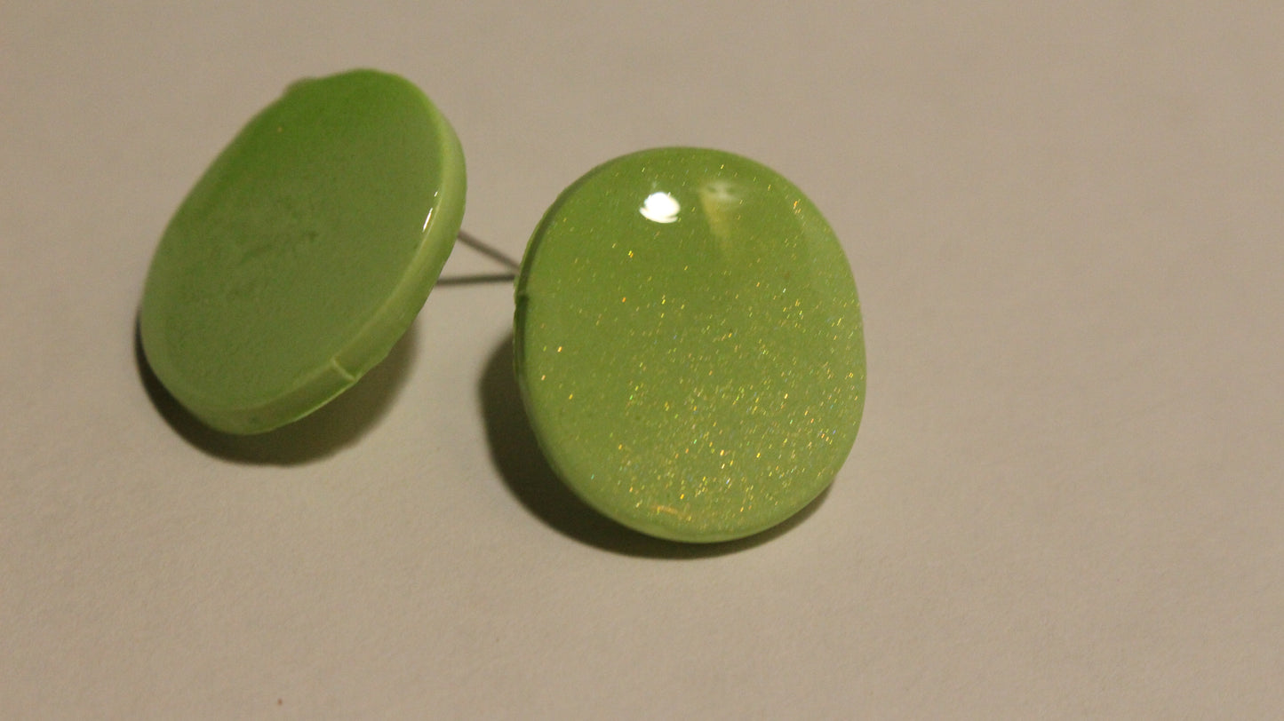 Lime Glow Sparkle Stud Earrings