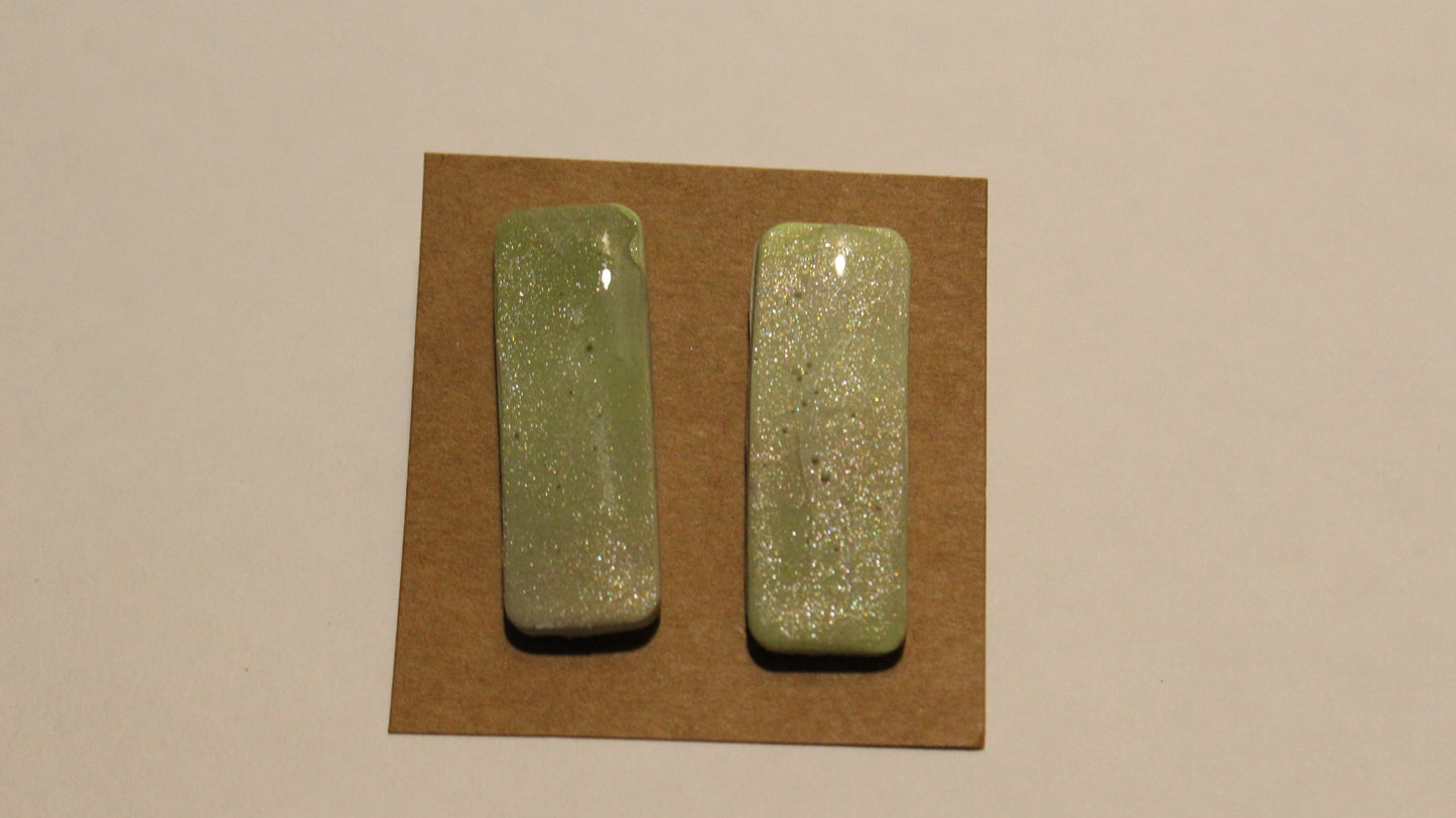 Mint Shimmer Rectangle Stud Earrings