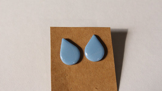 Blue Raindrop Stud Earrings – Minimalist Polymer Clay Jewelry