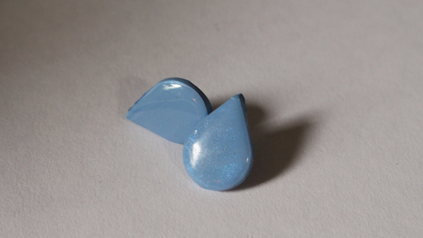 Blue Raindrop Stud Earrings – Minimalist Polymer Clay Jewelry