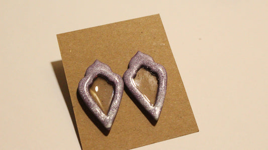 Iridescent Lavender Leaf Statement Earrings – Handmade Shimmer Resin Jewelry