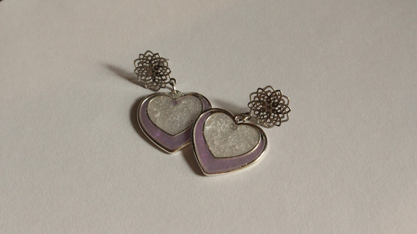 Lavender Dream Heart Drop Earrings – Elegant Filigree Statement Jewelry