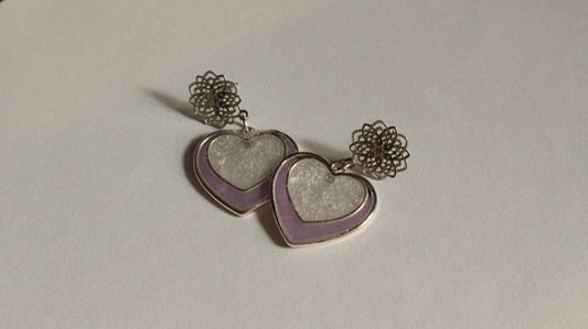 Lavender Dream Heart Drop Earrings – Elegant Filigree Statement Jewelry