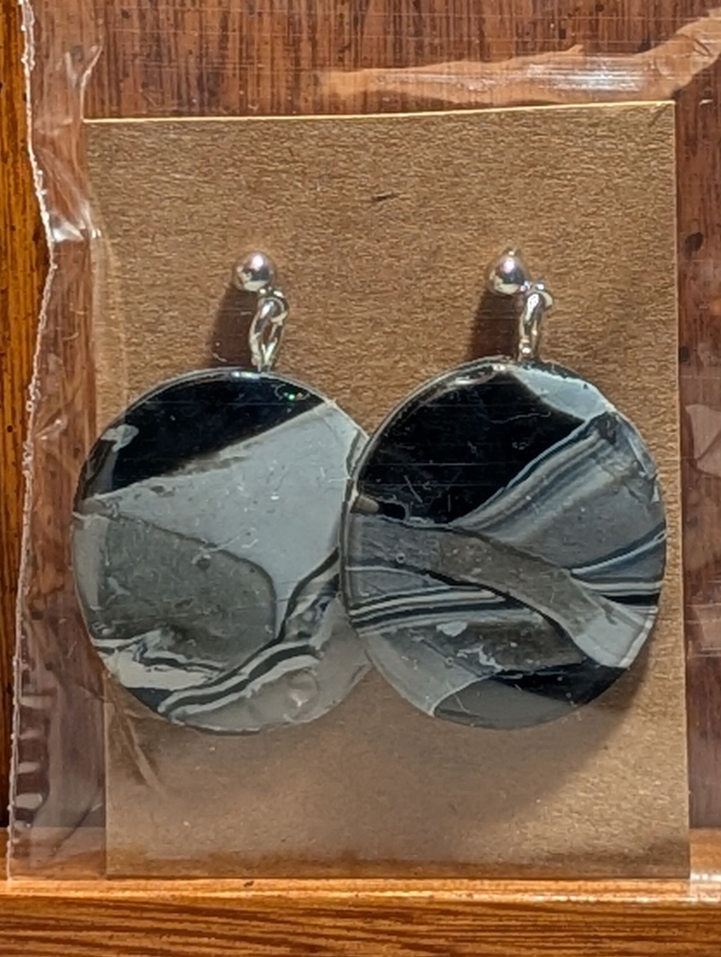 Monochrome Marble Oval Dangle Earrings