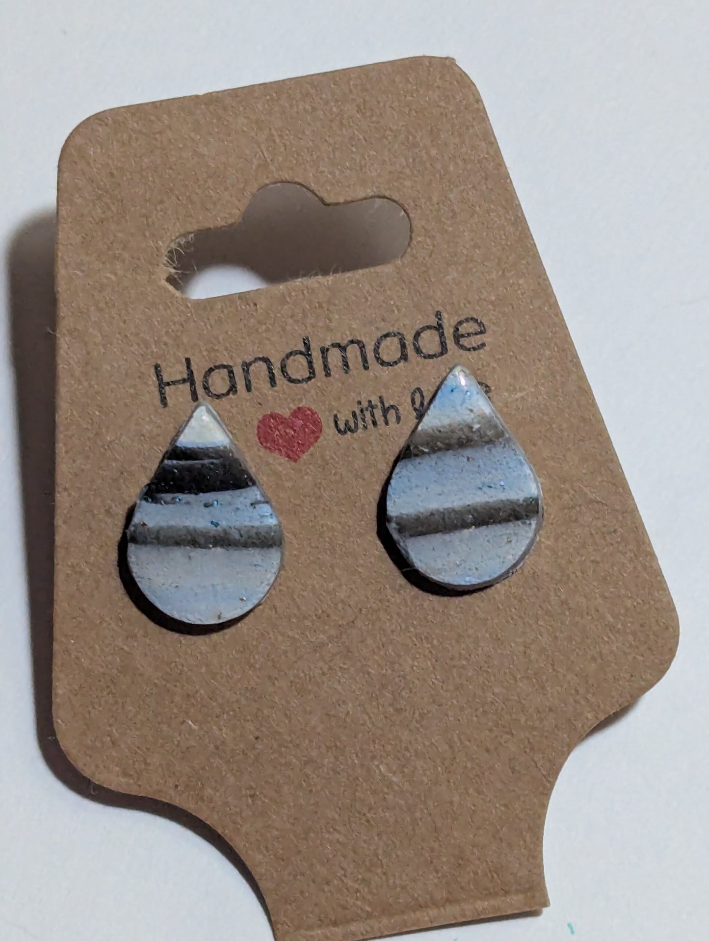 Handmade Blue Gray Striped Teardrop Earrings