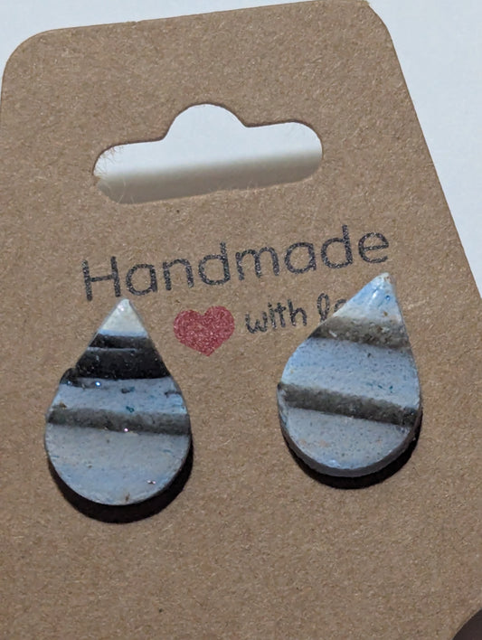 Handmade Blue Gray Striped Teardrop Earrings