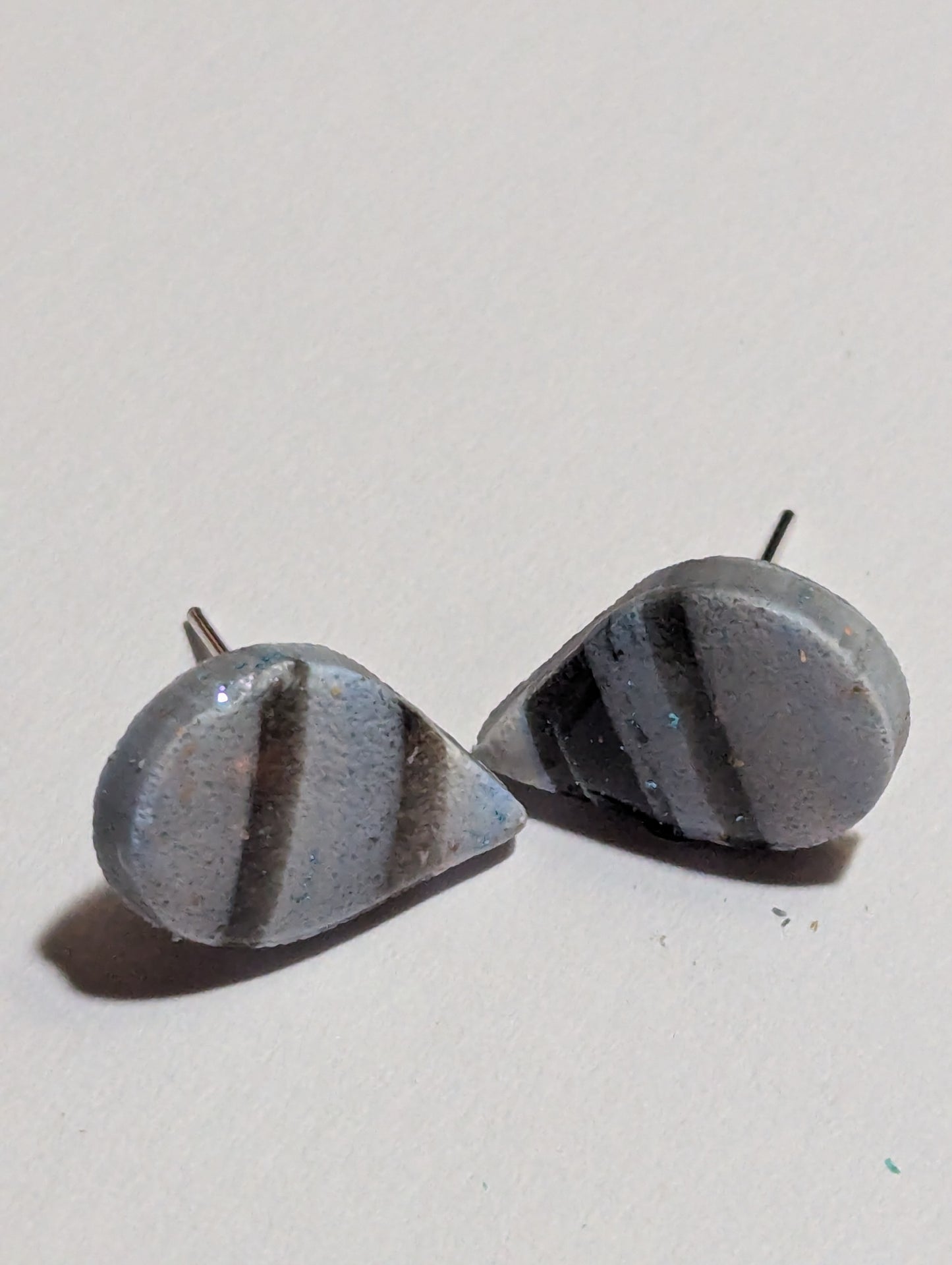 Handmade Blue Gray Striped Teardrop Earrings