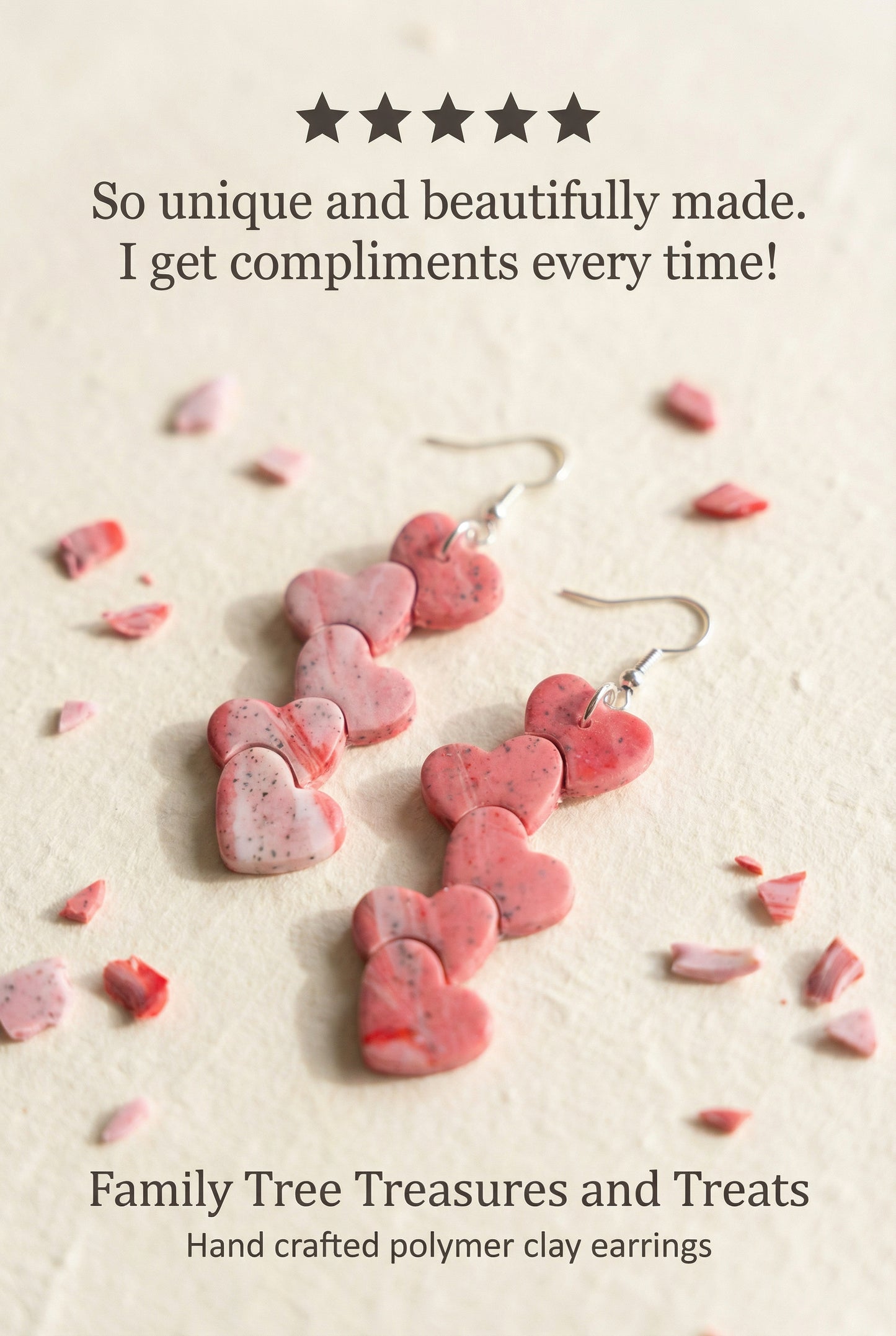 Cascading Pink & Red Heart Earrings