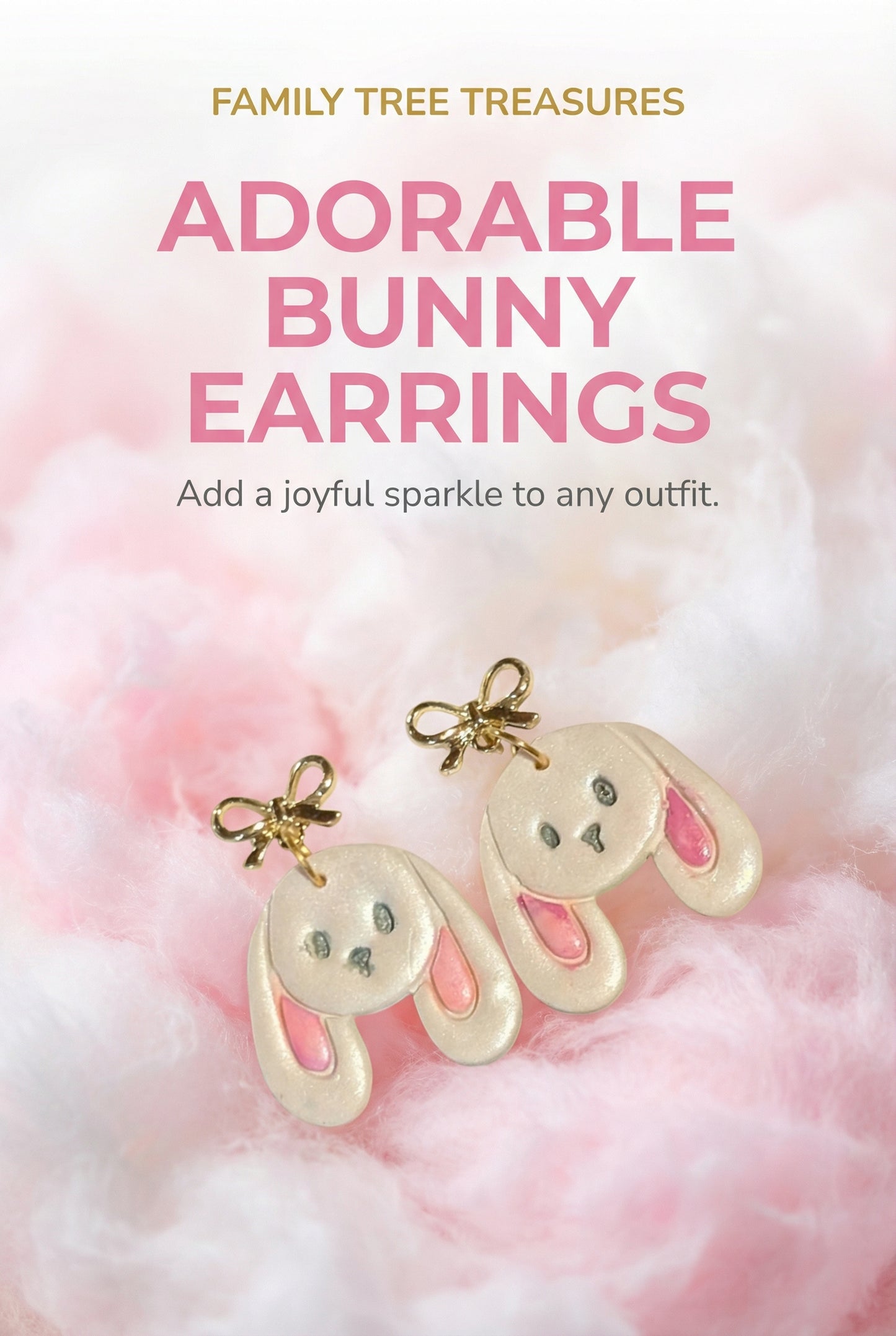 Cute Bunny Face Earrings with Gold Bow Studs
