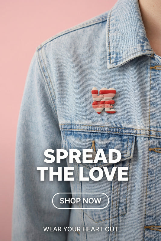 Striped LOVE Pin — Heart‑Shaped “O”
